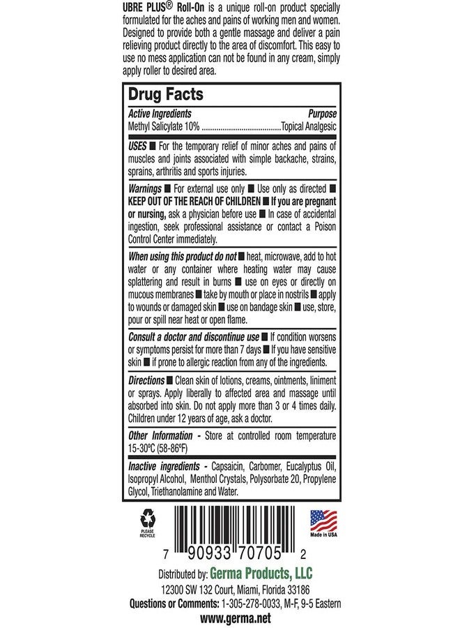 جيرما Germa Udder Plus Roll On، طبيعي، لتخفيف الآلام، للالتواء، التهاب الجراب، التهاب الأوتار، التهاب المفاصل/UBRE Plus Rolon، طبيعي، Alivio del Dolor، Para Torceduras، التهاب الجراب، التهاب الأوتار، التهاب المفاصل، زجاجة 3 أوقية - Image 2